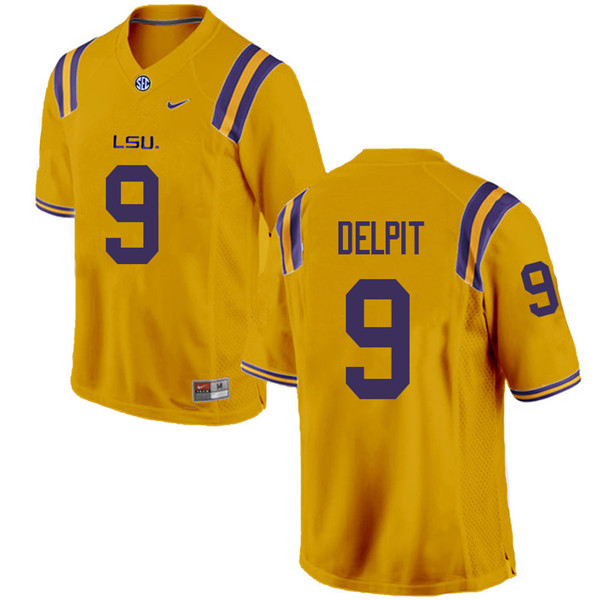 Men #9 Grant Delpit LSU Tigers College Football Jerseys Sale-Gold